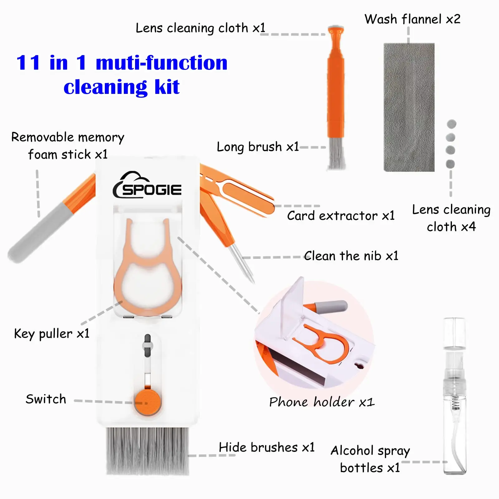 11 in 1 Electronics Cleaner Kit Laptop Screen Keyboard Cleaner Kit Multi-Function Cleaning Kit for Phone/Earbuds/Camera Lens