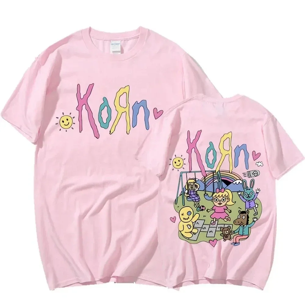 Summer Cotton T-Shirt Korn Cartoon Rock Band Music Album Fashion Printing High Quality Casual Short Sleeve Cute Ladies Clothing