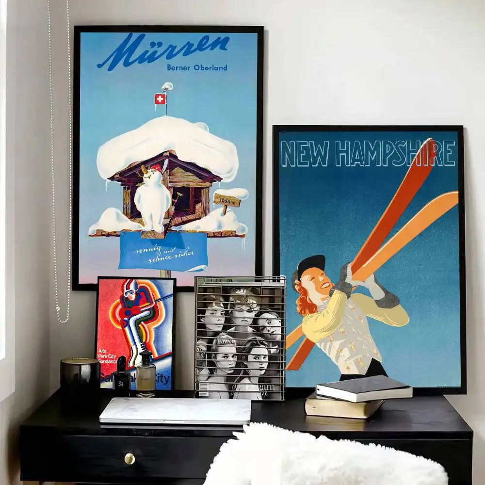 Vintage Ski Mountain Snow Switzerland Bernese Oberland Poster Art With Prints Home Bedroom Living Room Decoration Gift