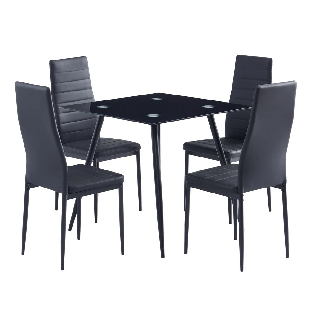 4pcs Elegant Assembled Stripping Texture High Backrest Dining Chairs Black（Replace encoding：13028198-18410366）