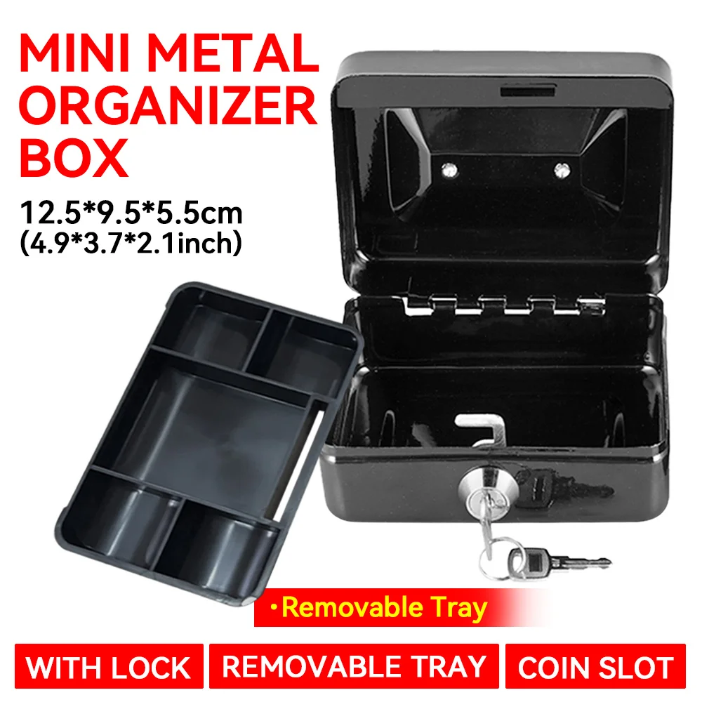 Steel Cash Box Key Mini Safe Lock Box Key Locker Money Bank Security Box Storage Hidden Money Coin Cash Jewellery Carry Box