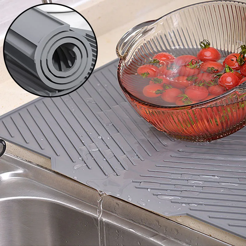 S/M/LSilicone Draining Board Mat Drying Pad Folding Heat  Machine Mat with Raised Edges Countertop Mats Dish for Kitchen Pot Cup