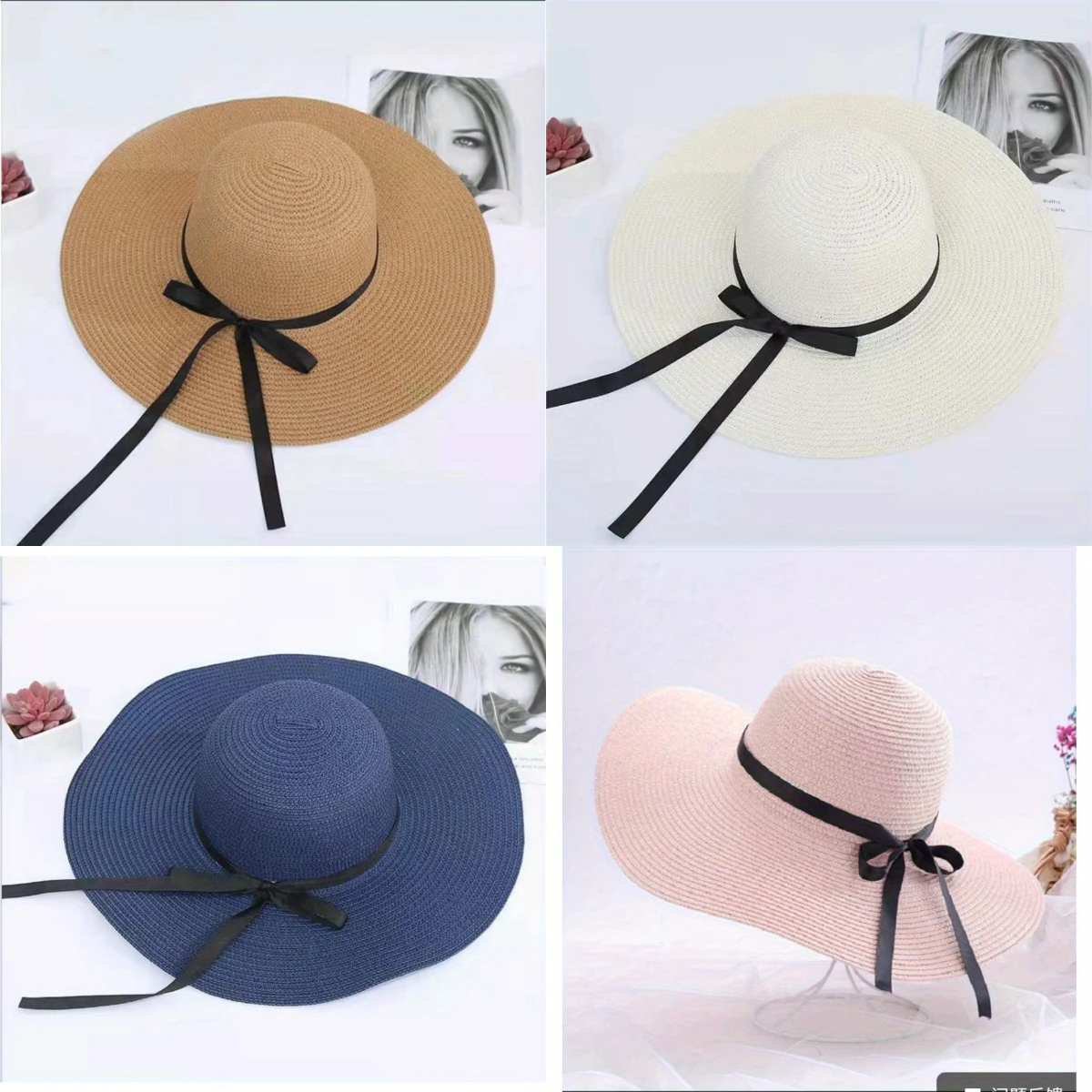 

Handmade Big Brim Summer Straw Sunscreen Bow Ribbon Cap Fisherman Hat Creative Dress Up Solid Travel Beach Women Men Bucket Hat