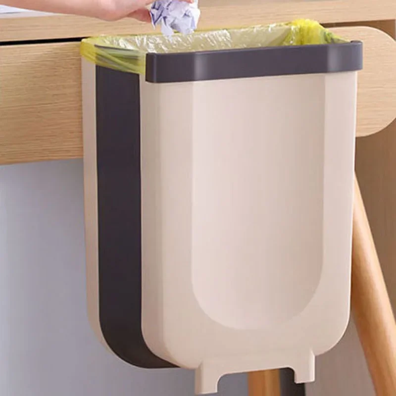 Foldable Kitchen Trash Can Hanging Wall Mounted Household Cabinet Storage Garbage Bin Kitchen Waste Basket 1PC