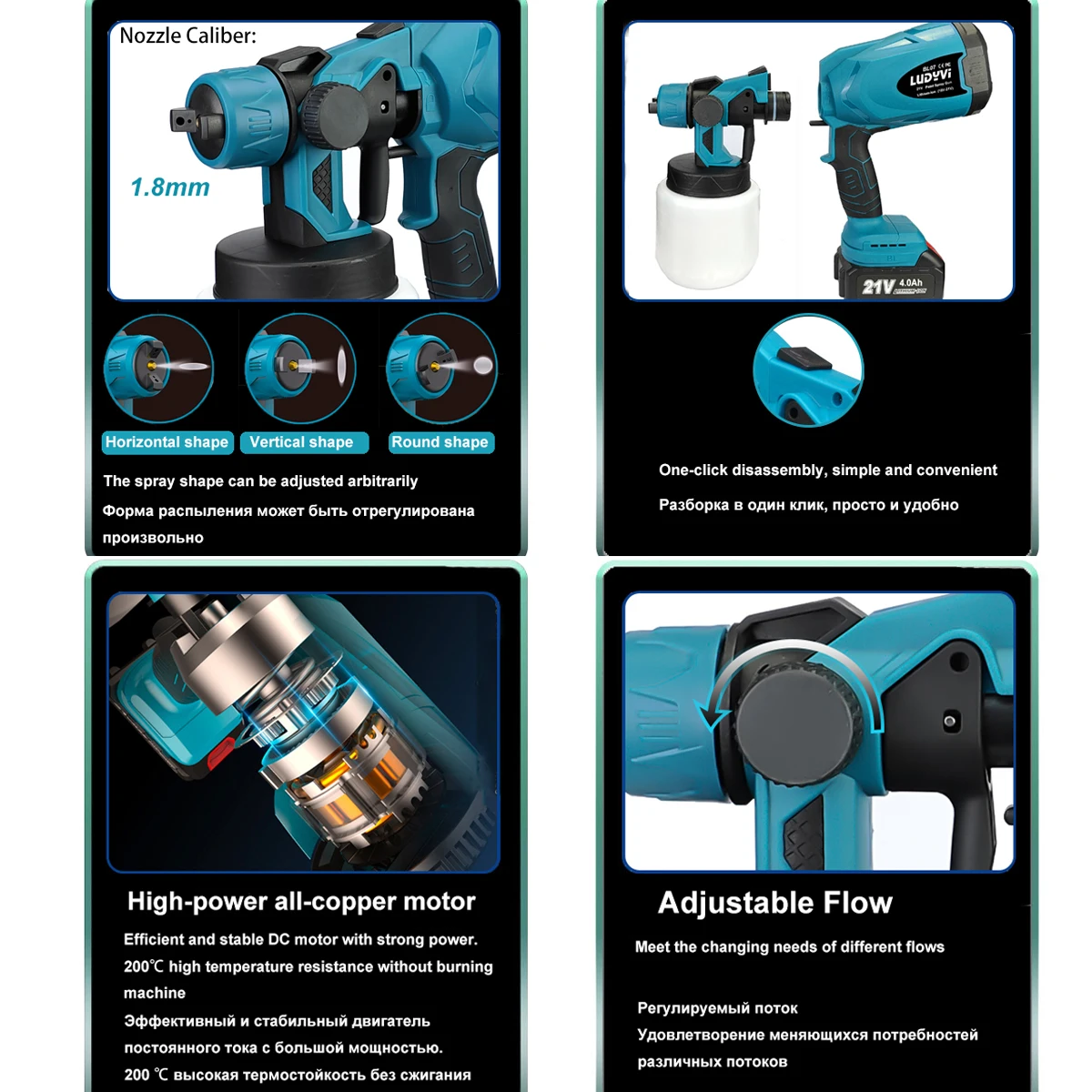 18V สเปรย์800Ml Makita รุ่นแบตเตอรี่ลิเธียมไร้สายที่ถอดออกได้ Sprayer อัตราการไหลปรับเครื่องมือไฟฟ้า