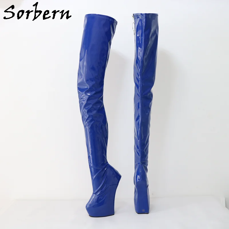 Sorbern Lockable Zipper Long Boots Crotch Thigh High Women Thick Platform Heelless Fetish Horse Shoes Custom Color