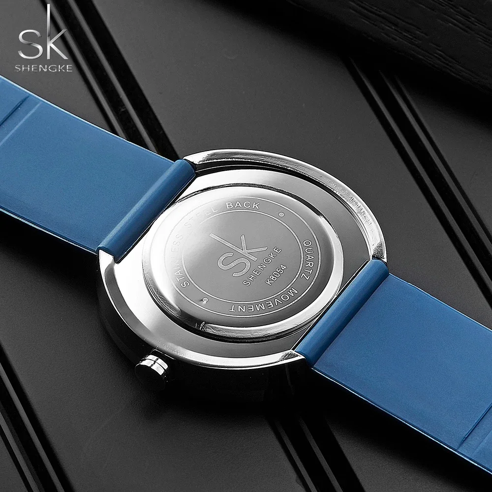 Shengke New Women Watches Blue Silicone Comfortable Strap Woman\'s Quartz Wristwathches Design 41mm Big Dial Relogio Feminino