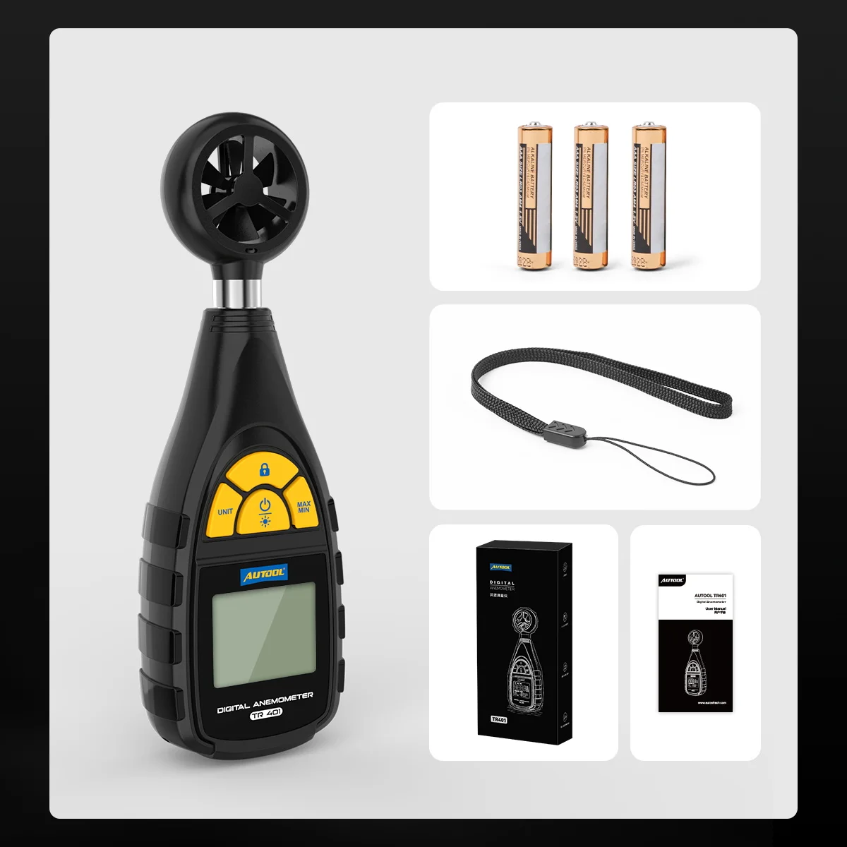 

AUTOOL TR401 Спидометр для объема воздуха, цифровой анемометр, тестер оборотов в минуту, скорость ветра 0-30 м/с, измерительный прибор, тахометр