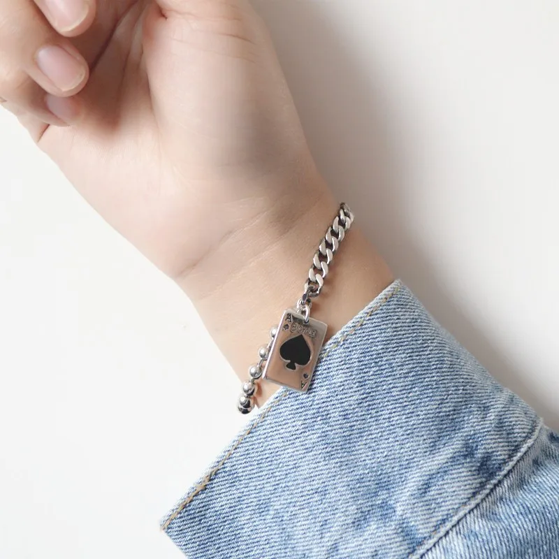 Ace Of Spade Black  New Vintage Poker Square Thai Silver Color Bracelet For Women Men Trendy Fashion Jewelry Gifts