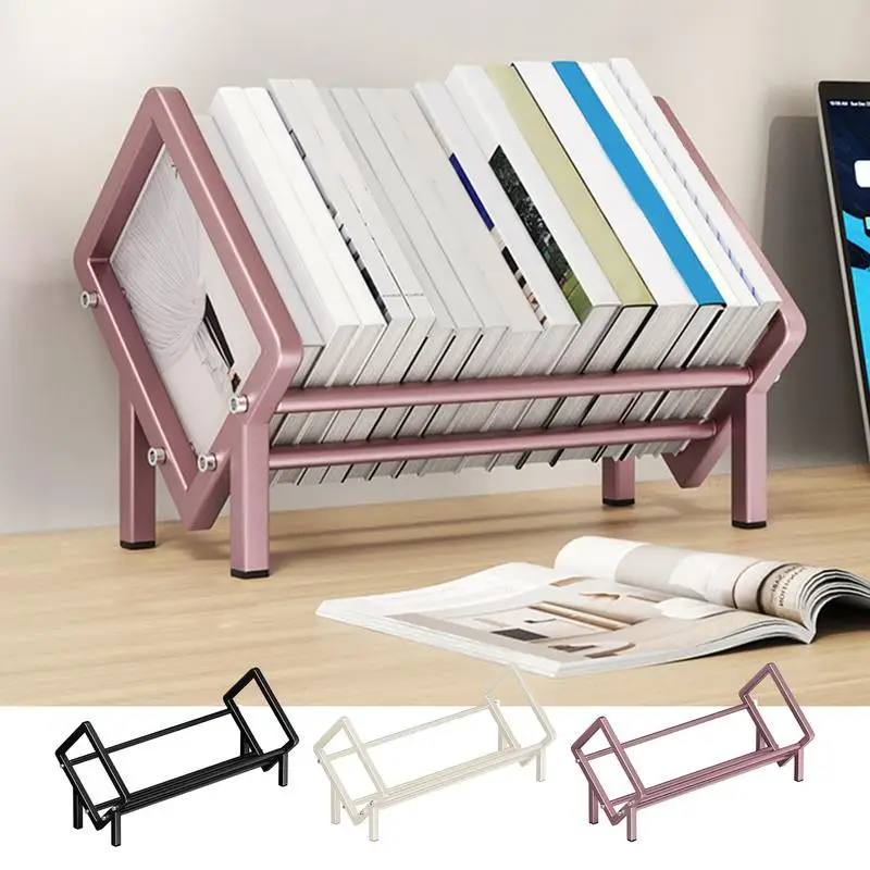 Desktop Bookshelf Tilting Carbon Steel Tabletop Bookshelf Desktop Bookcase Multifunctional 15.7in Mini Book Shelf Storage Rack