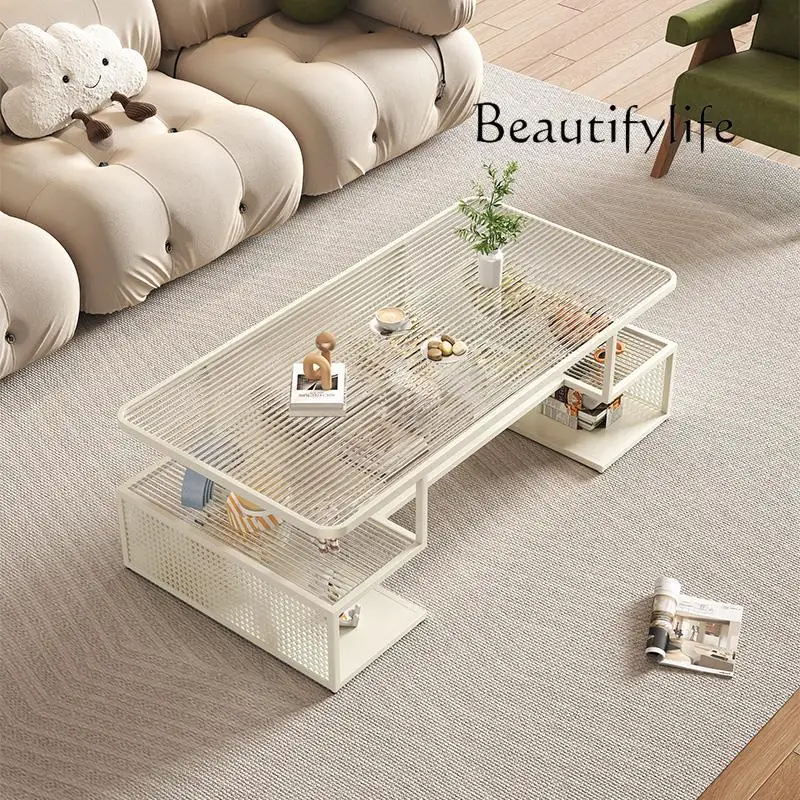 Designer cream wind tempered glass living room household sofa coffee table small apartment light luxury coffee table