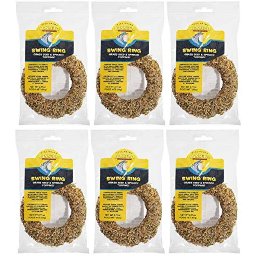 Sun Seed Paquete de 6 Juguetes y Golosinas para Pájaros con Anillo de Columpio, 2.11 Onzas Cada Uno, para Periquitos, Canarios y Pinzones