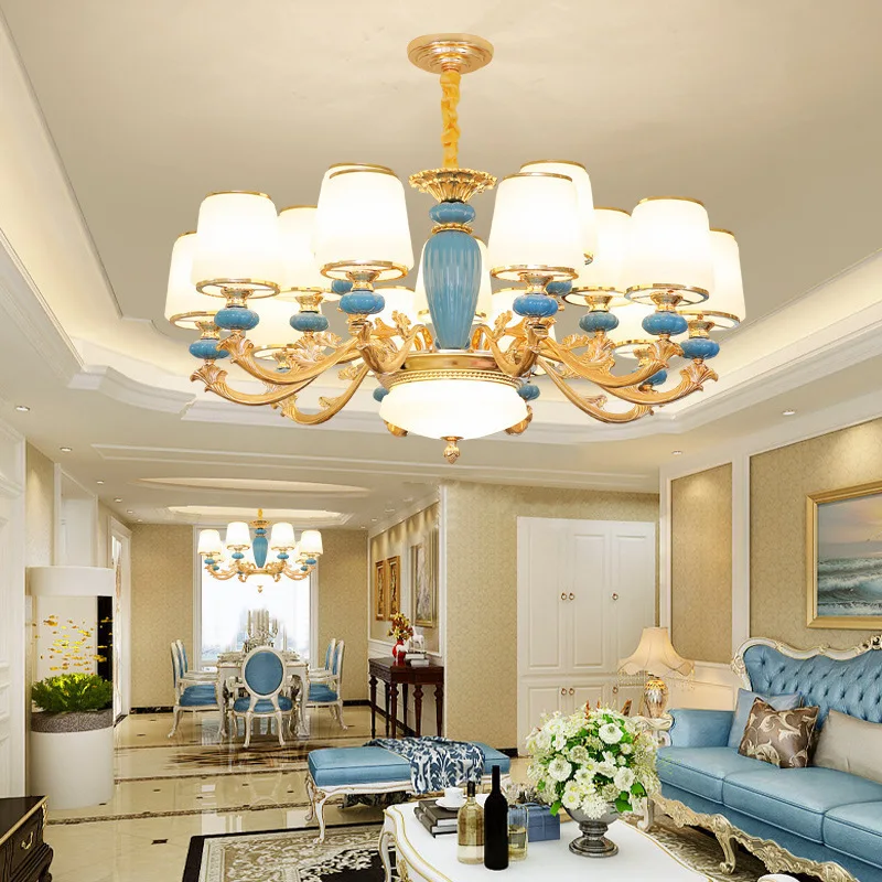 

European ceramic chandelier modern duplex restaurant villa living room dining room bedroom crystal eye protection chandelier