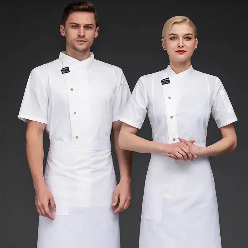 Chef Jacket Men Short Sleeve Kitchen Cook Shirts Unisex Restaurant Bakery Waiter Uniform