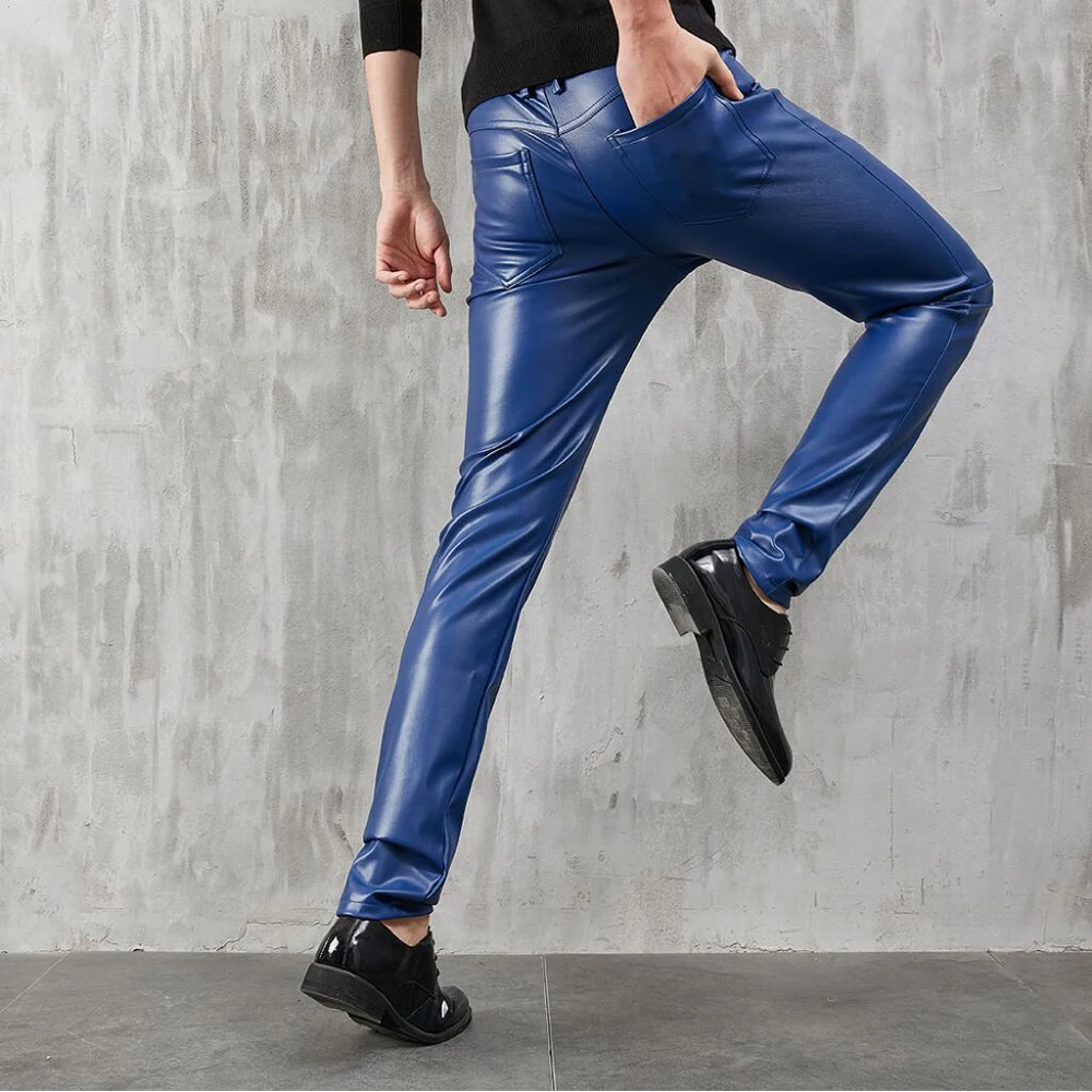 Men\'s Leather Pants Skinny Fit Stretch Fashion PU Leather Trousers Party & Dance Pants Thin Streetwear