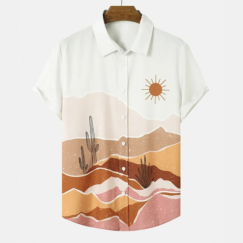 Desert Cactus Shirt For Men 3D Print Summer Hawaiian Harajuku Fashion Shirt Top Blouse Short Sleeves Street Vacation Beachwear