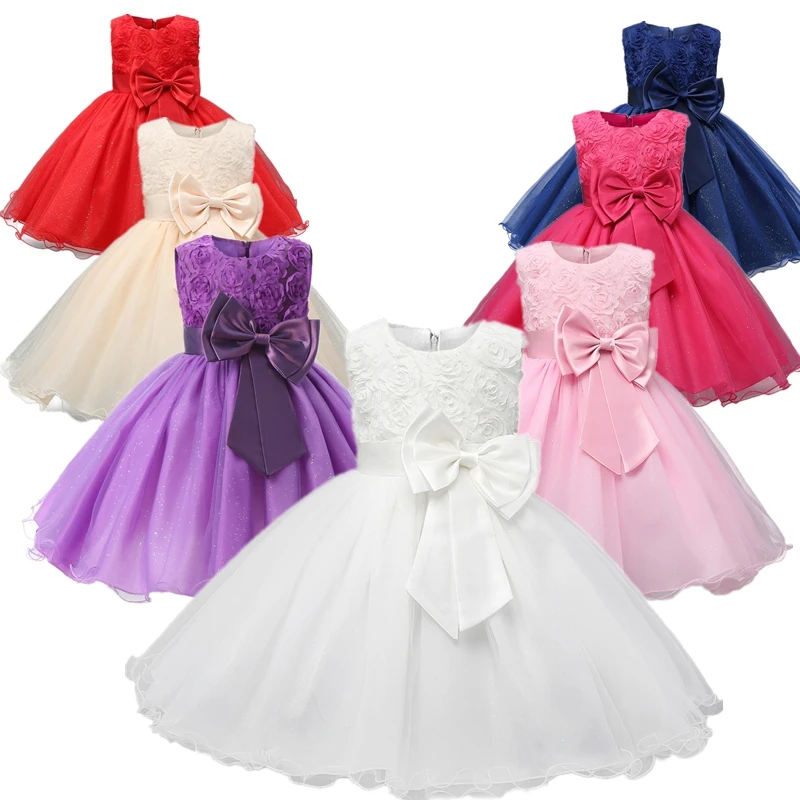 Flower Girls Dress for Wedding Princess Fuffy Appliques Gown Baby Girls Banquet Formal Gala Clothes Tutu White Dress for Girls