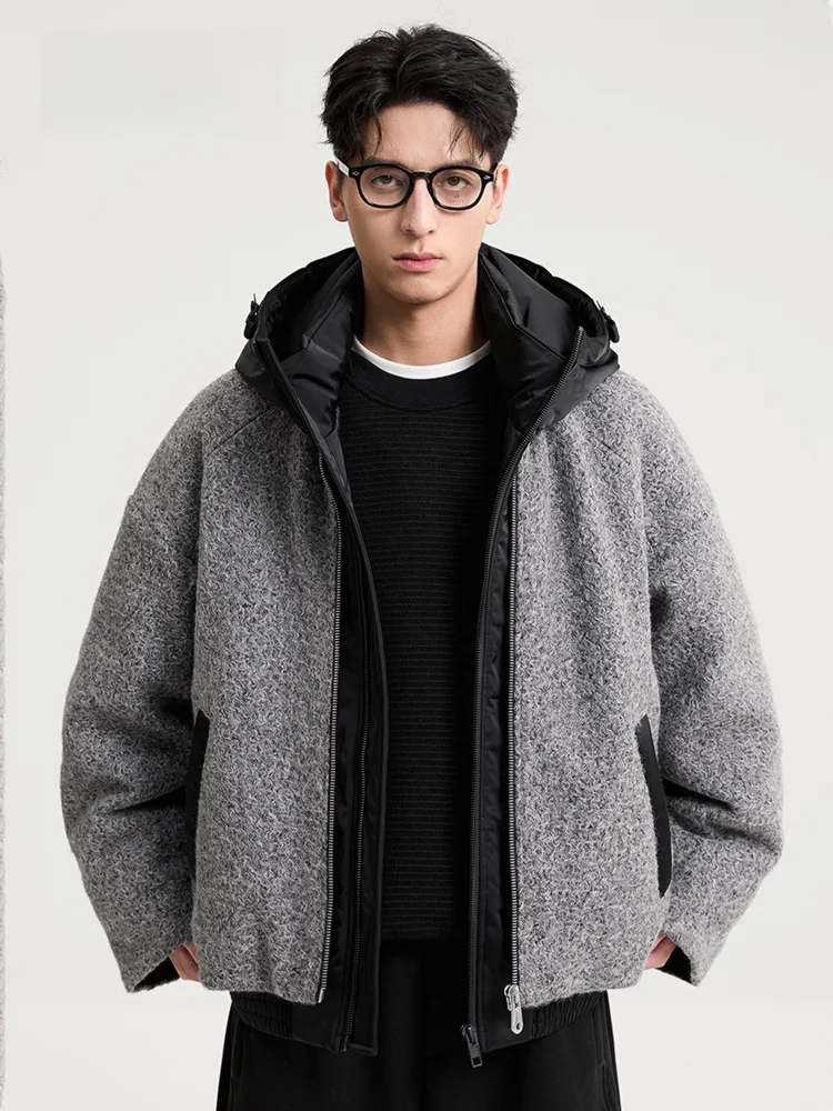 

Мужская легкая утепленная куртка-пуховик с капюшоном, имитация двухслойности, для повседневной носки, из полиэстера, с наполнителем из искусственного пуха