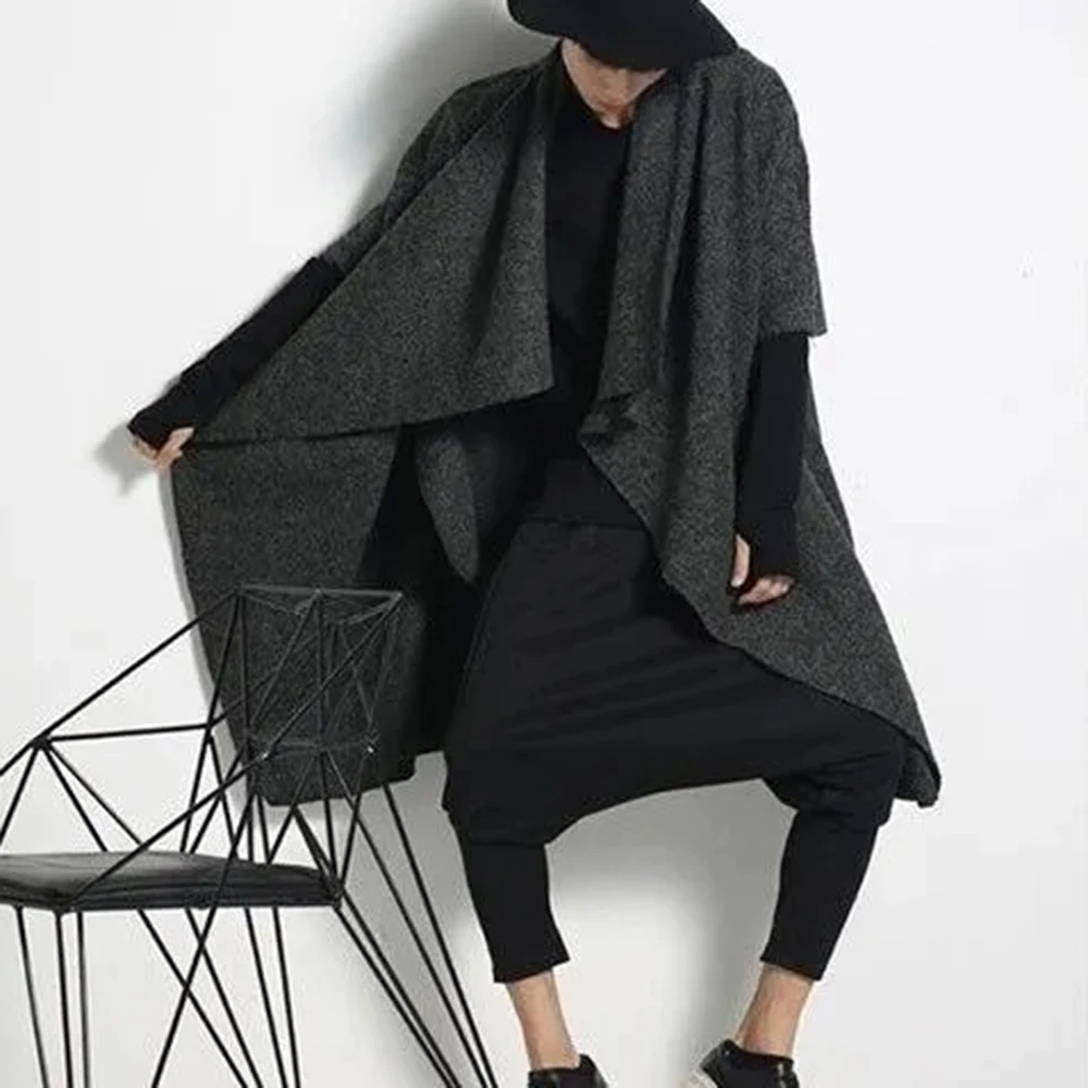 

Мужская накидка в стиле Y2K из мягкой искусственной шерсти, размеры XS-5XL, для хип-хопа, уличной моды, ночных клубов и сценических выступлений, новинка 2026 года