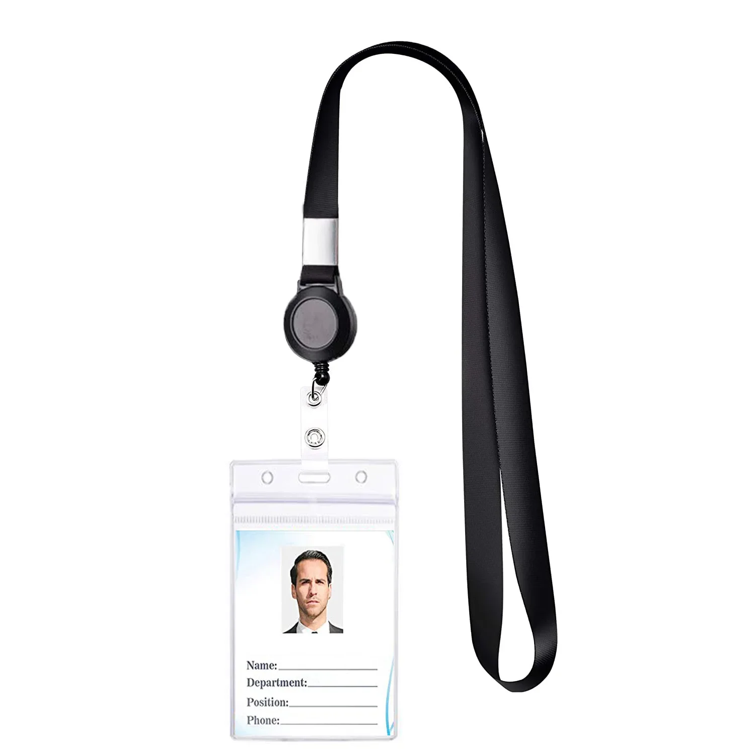 Retractable Badge Reel Neck Strap Lanyard with Card Cover for ID Card Cellphone Key Employee's Staff Work Card Badge Rope Strap