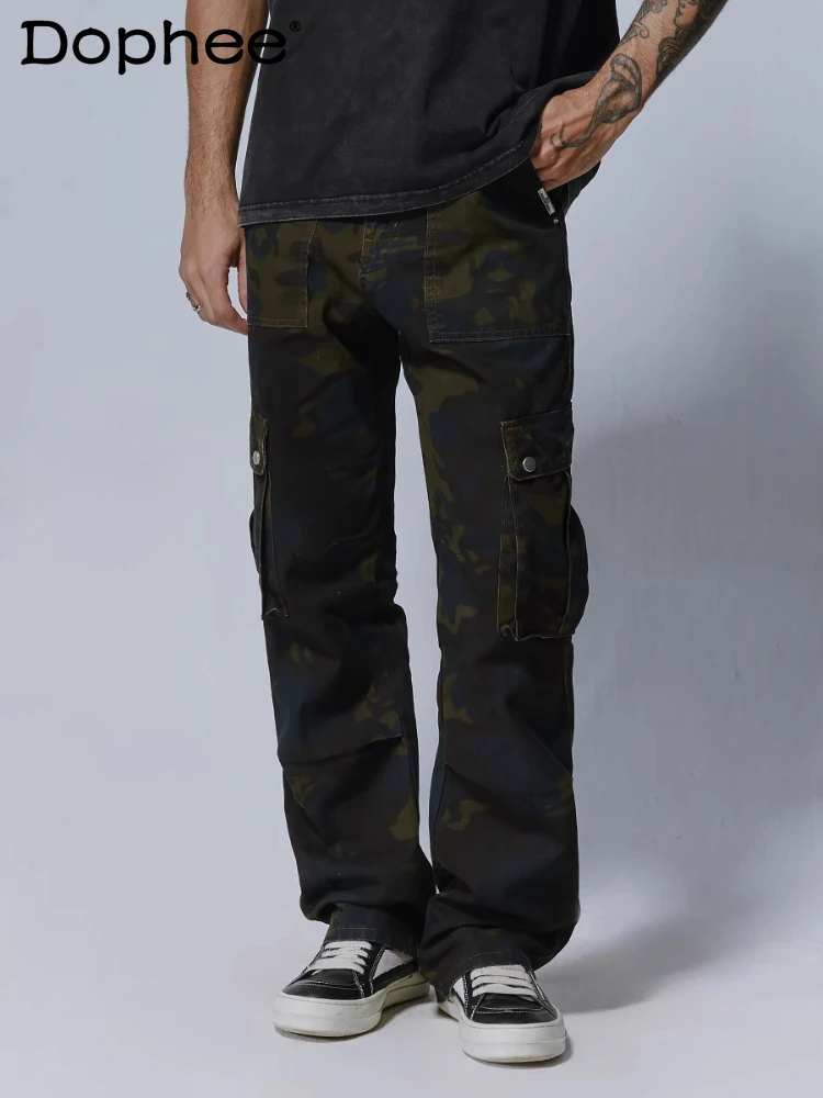 

Men's 2025 Spring New American Style Camouflage Cargo Pants Multi-pocket Denim Pants Retro Casual High Street Straight Jeans