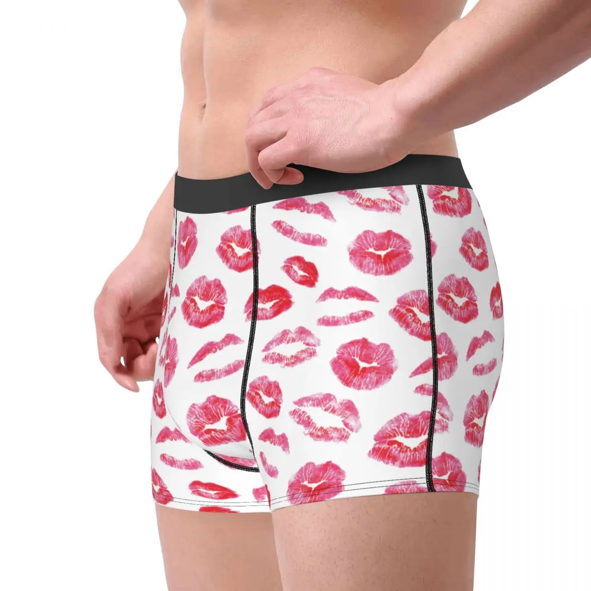 Fashion Boxer Shorts Panties Men Red Lips Kisses Prints Rock Underwear Breathable Underpants for Male Plus Size