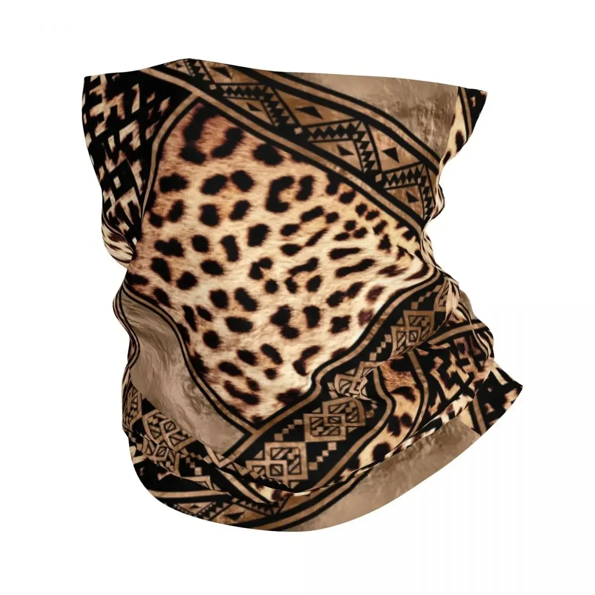 Ethnic Ornaments Leopard Print Bandana Neck Gaiter for Hiking Running Women Men Wrap Scarf Animal Skin Balaclava Warmer