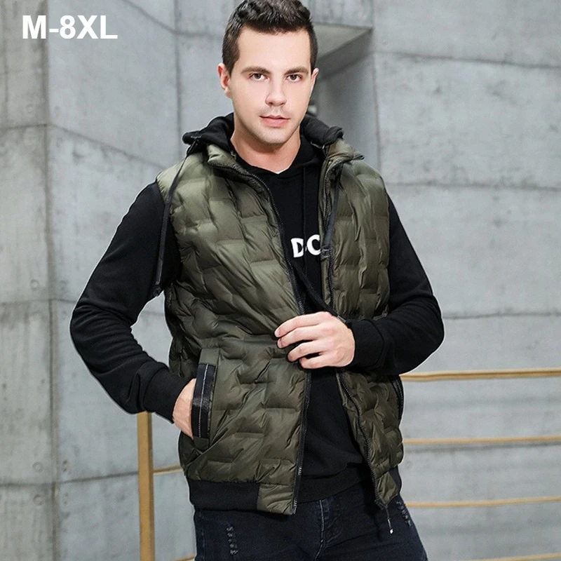 

Мужской толстый жилет 6XL 7XL 8XL плюс размер парки без рукавов для мужчин и мальчиков свободный осенне-зимний теплый жилет одежда толстовки