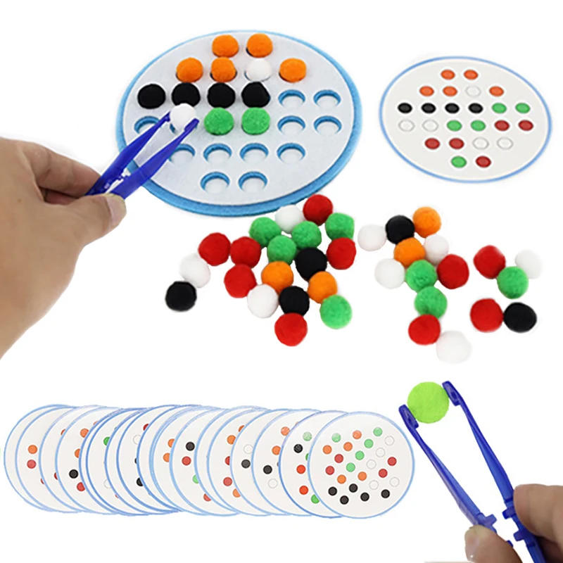 Montessori Pompoms Counting Sorting Matching Tweezers Toys Rainbow Preschool Baby Children Kids Fine Motor Skill Party Favor Toy