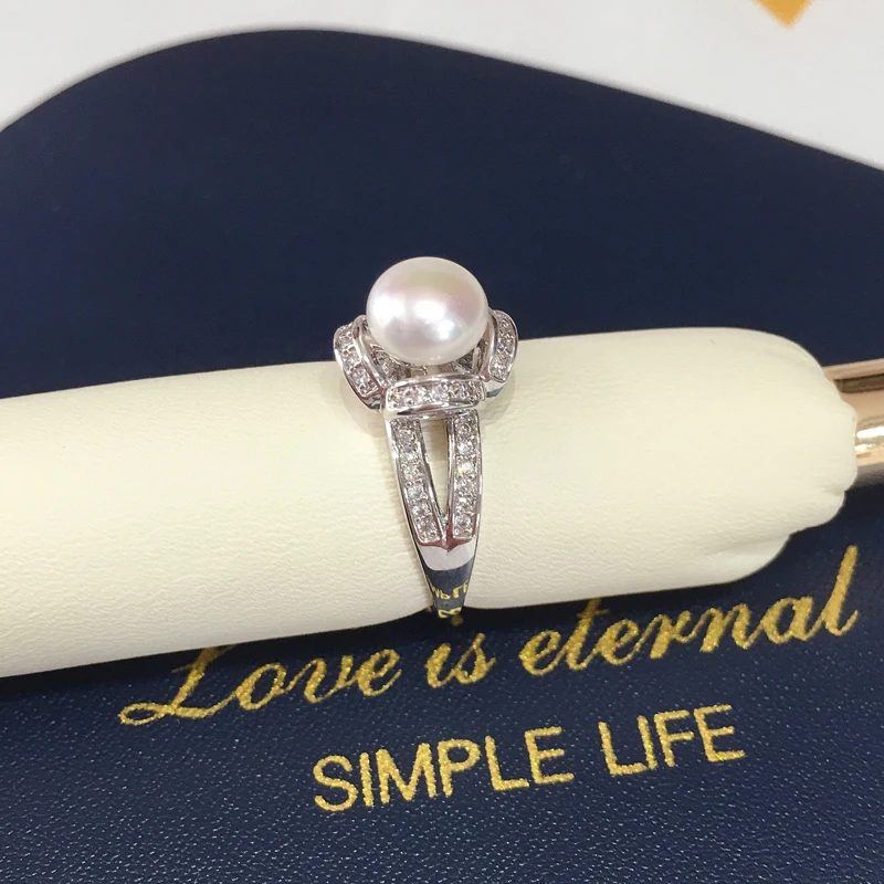 ZHBORUINI nonono Pearl Ring Plating 14K White Gold 100% Natural Freshwater Pearl Diamond Design Female Wedding Ring Jewelry Gift 2