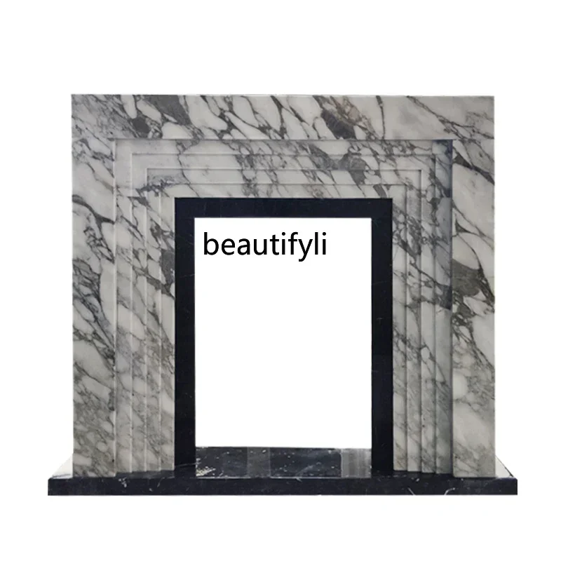 

X A Marble Large Flower White Black Stone Color Matching European French Living Room Fireplace Mantel Line Heating Fireplace