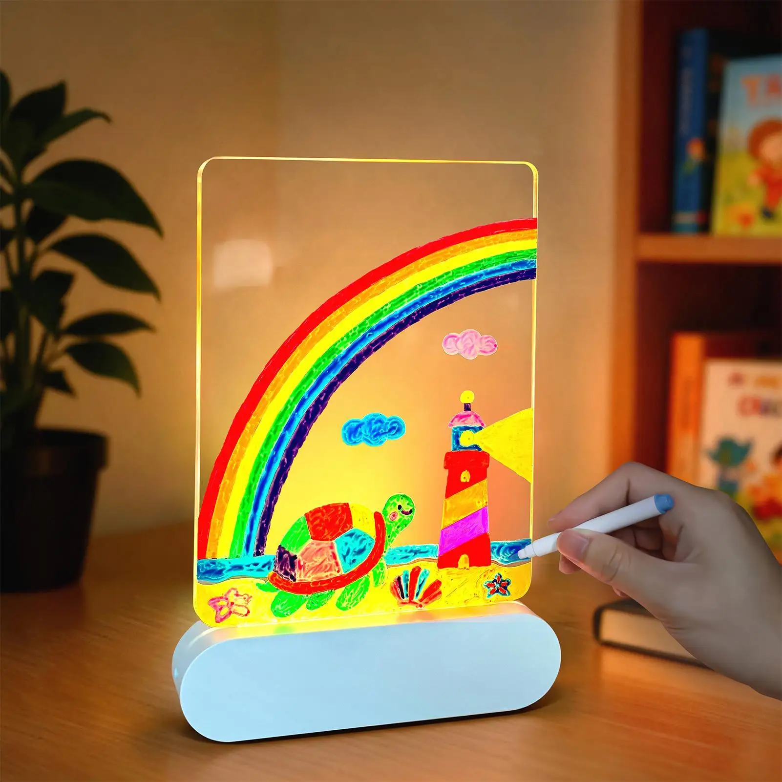 Tablica LED do rysowania 3D, 4 kolory światła, ładowalna, zabawka wielokrotnego użytku, akrylowa tablica do rysowania dla chłopców, dziewcząt, nastolatków, do domu, szkoły, biura.