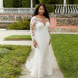 Exquisite O Neck Wedding Dresses Plus Size Long Sleeves Bride Gowns Appliques Backless Sweep Train Mermaid Vestido De Noiva 2025