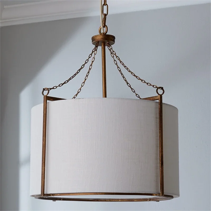 

French Vintage Cloth Shade Lantern Pendant Lights Living Room Lamp Bedroom Study Main Light Designer Soft Pendant Lamp Fixtures