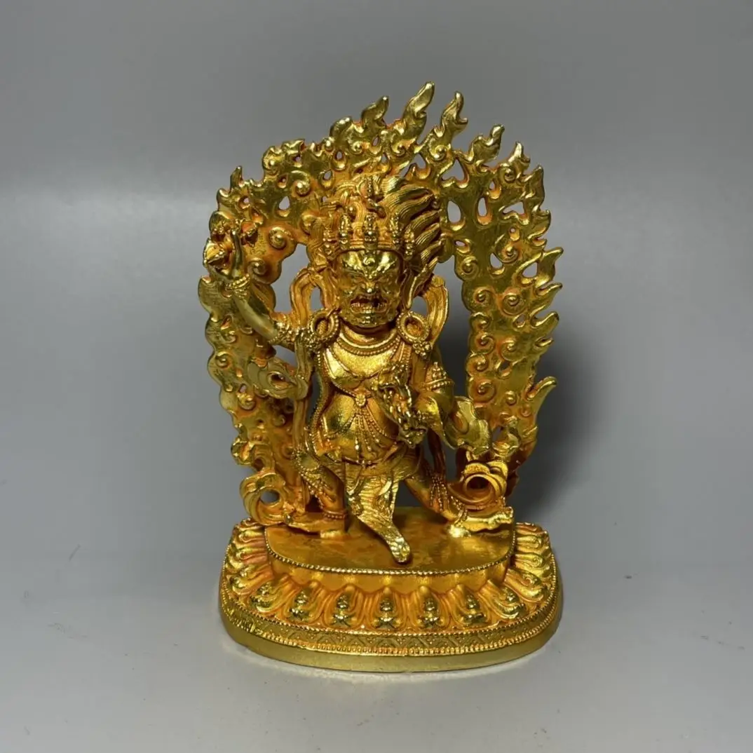 Gilt Tibetan Tantra Nepal Black Robe King Kong Protector Big Black Sky Mahagala Statue Buddhist Hall Ornament