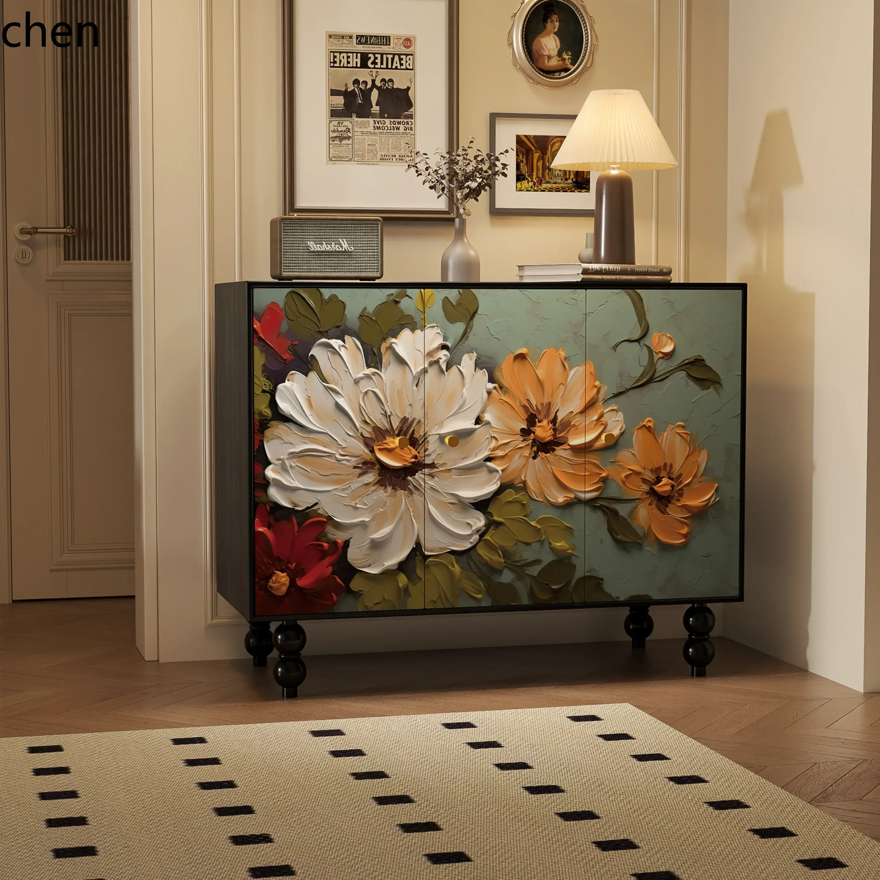 YFY Painted Multi-Functional Storage Shoe Cabinet Solid Wood Sideboard Storage Entryway Cabinet