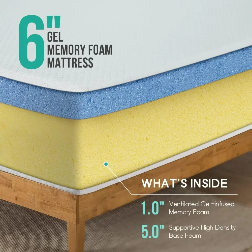 6-inch Gel Memory Foam Mattress Fiberglass-Free, CertiPUR US Certified, Boxed Bed, Cool Sleep and Comfort Support