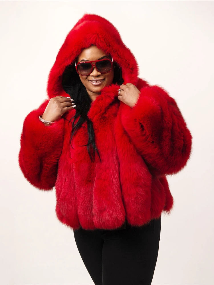 

Winter Warm Thicken Real Fox Fur Coat Women Casual Lapel Solid Loose Outertwear Cozy Furry Fur Jacket Female 2022 New