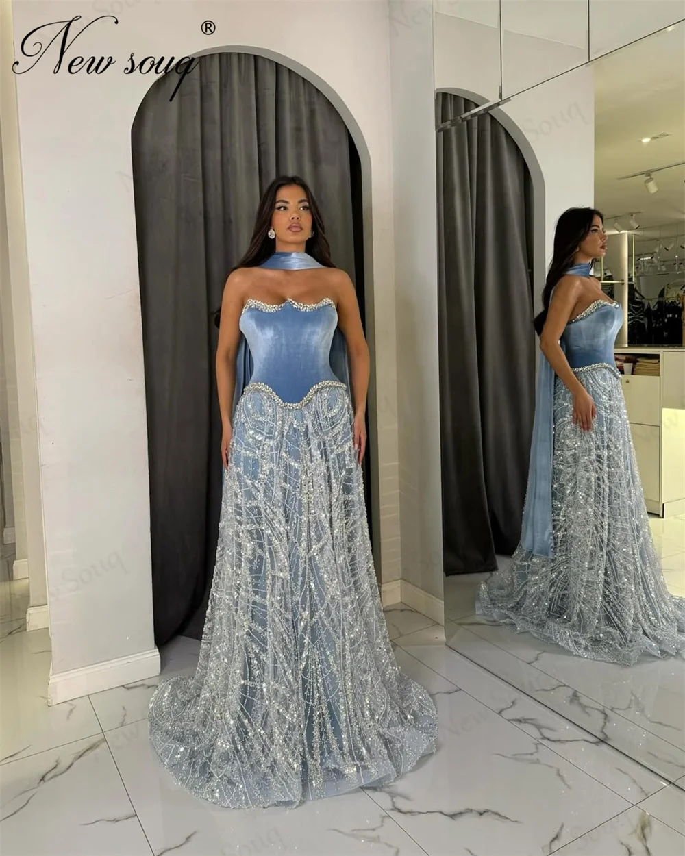 Robes De soirée sans bretelles personnalisées paillettes une ligne robe De bal perles robe De soirée De mariage robes De Noche robe De fiançailles