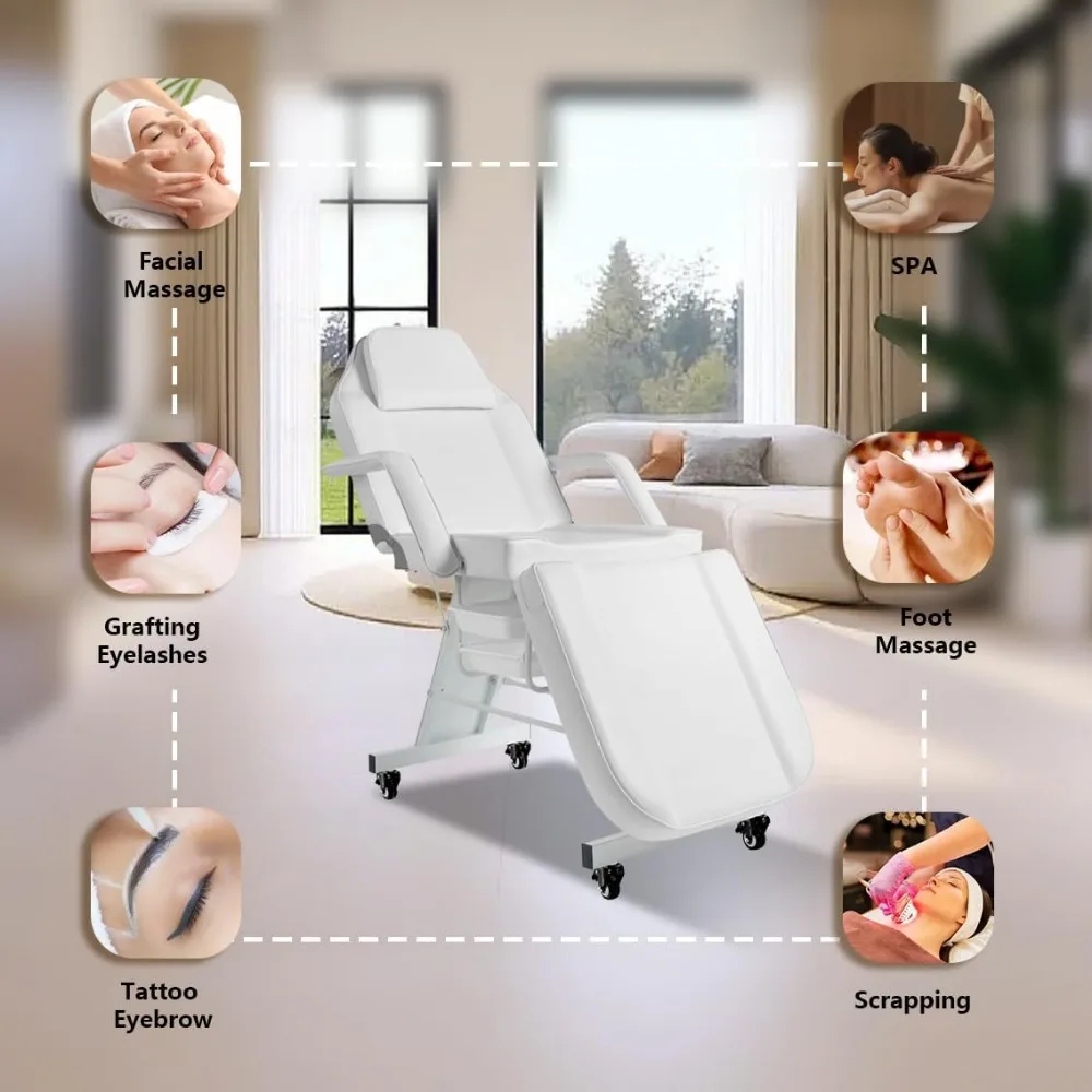 Facial Chair with Wheels Tattoo Chair 73inch Adjustable Tattoo Bed for Client Massage Table with Stool Massage Table Facial Bed