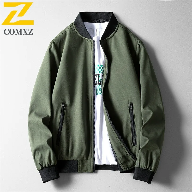 COMXZ 2025 Men Spring Baseball Collar Windbreaker Waterproof Windproof Korean Style Casual Outdoor Sport Solid Color Lightweight