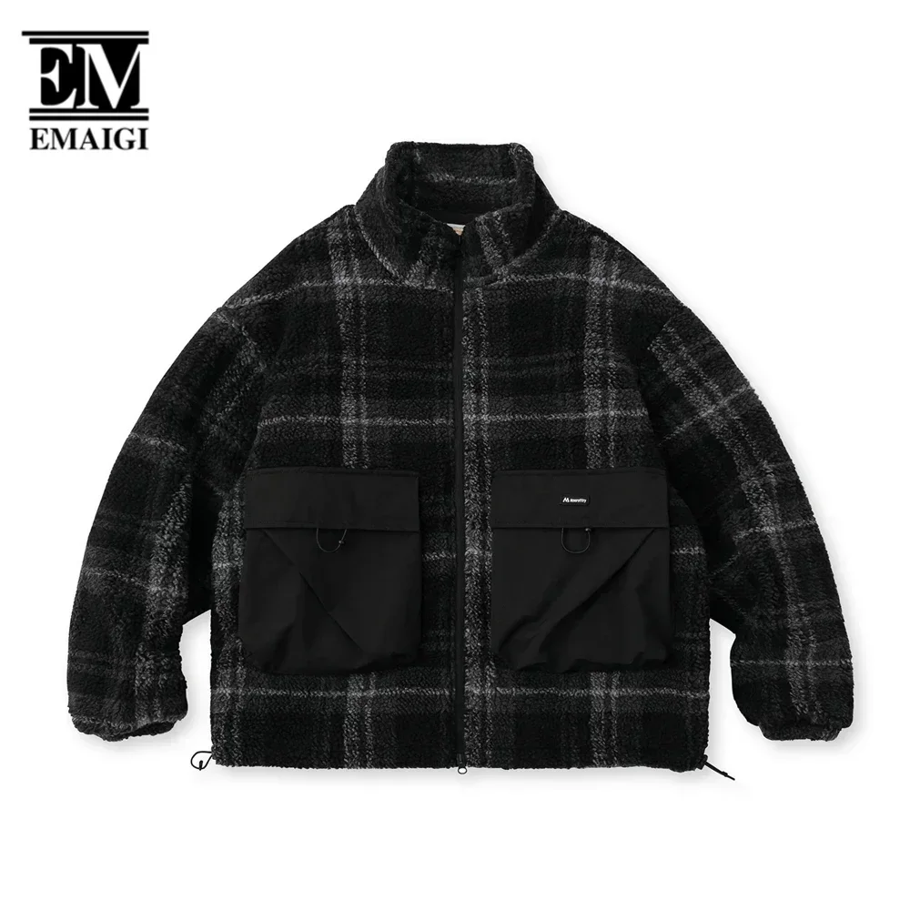 

Men Winter Quilted Wool Loose Casual Fashion Vintage Thicken Warm Plaid Parkas Jackets Campus Couple Cityboy Cotton Coat Women