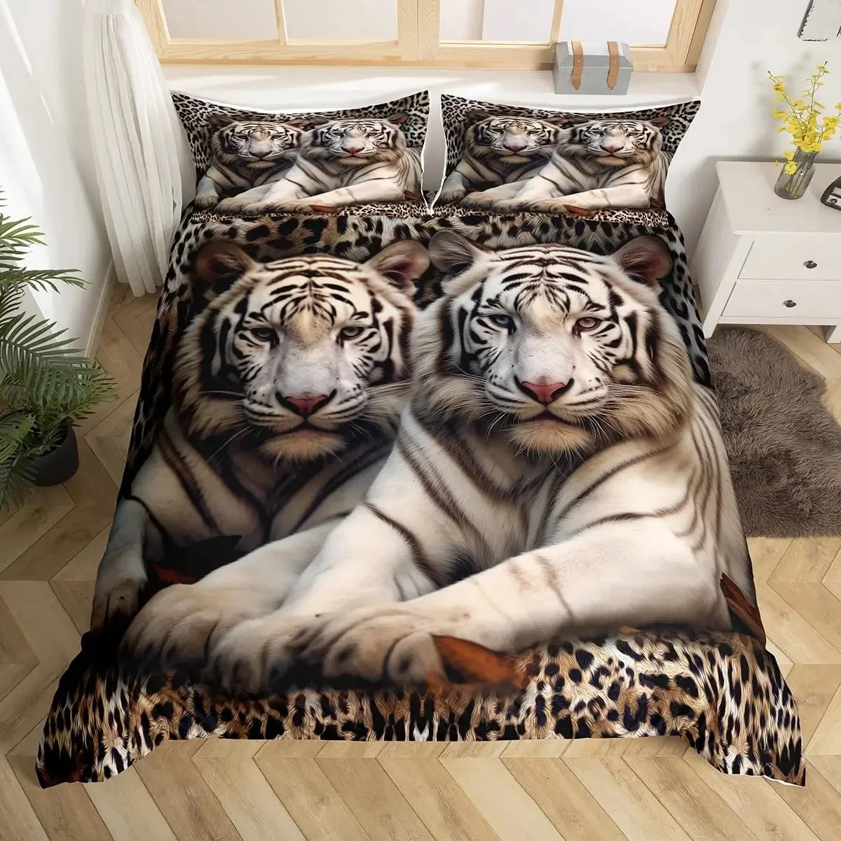 

Tiger Bedding Set King Queen Wild Animal Comforter Wildlife Duvet Cover Modern Art Quilt Cover for Boys Girls Bedroom Decor