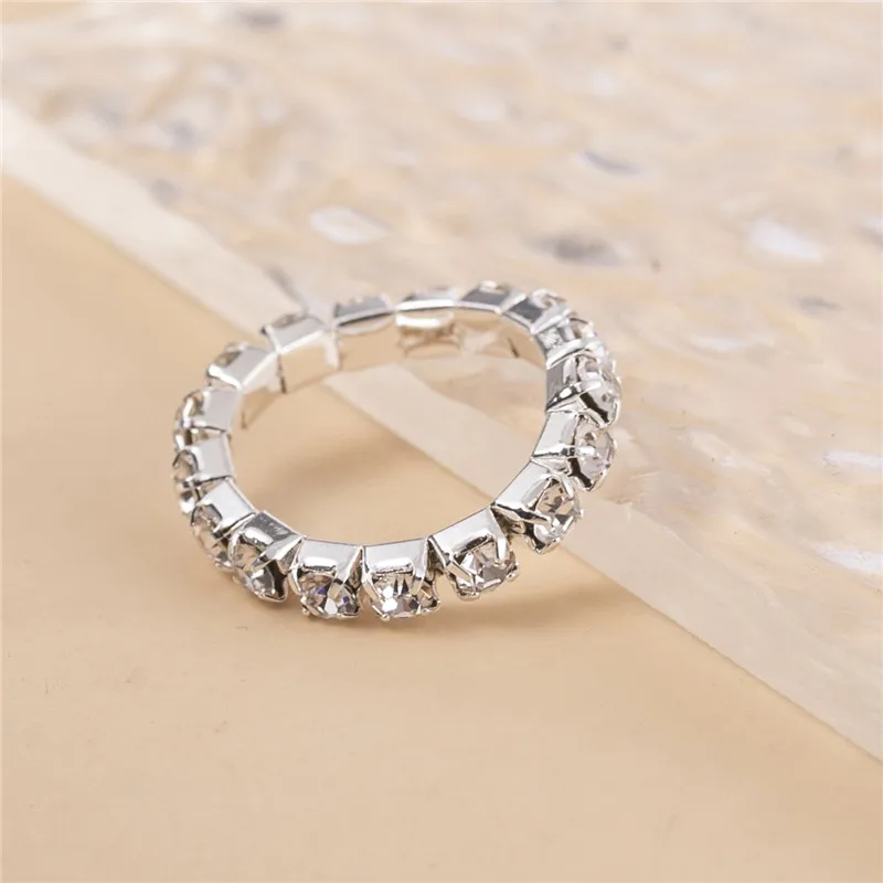 1pcs Fashion Elastic Silver Color Tone 1 Row Crystal Rhinestone Finger Stretch Ring Toe Ring Bridal Jewelry Gifts