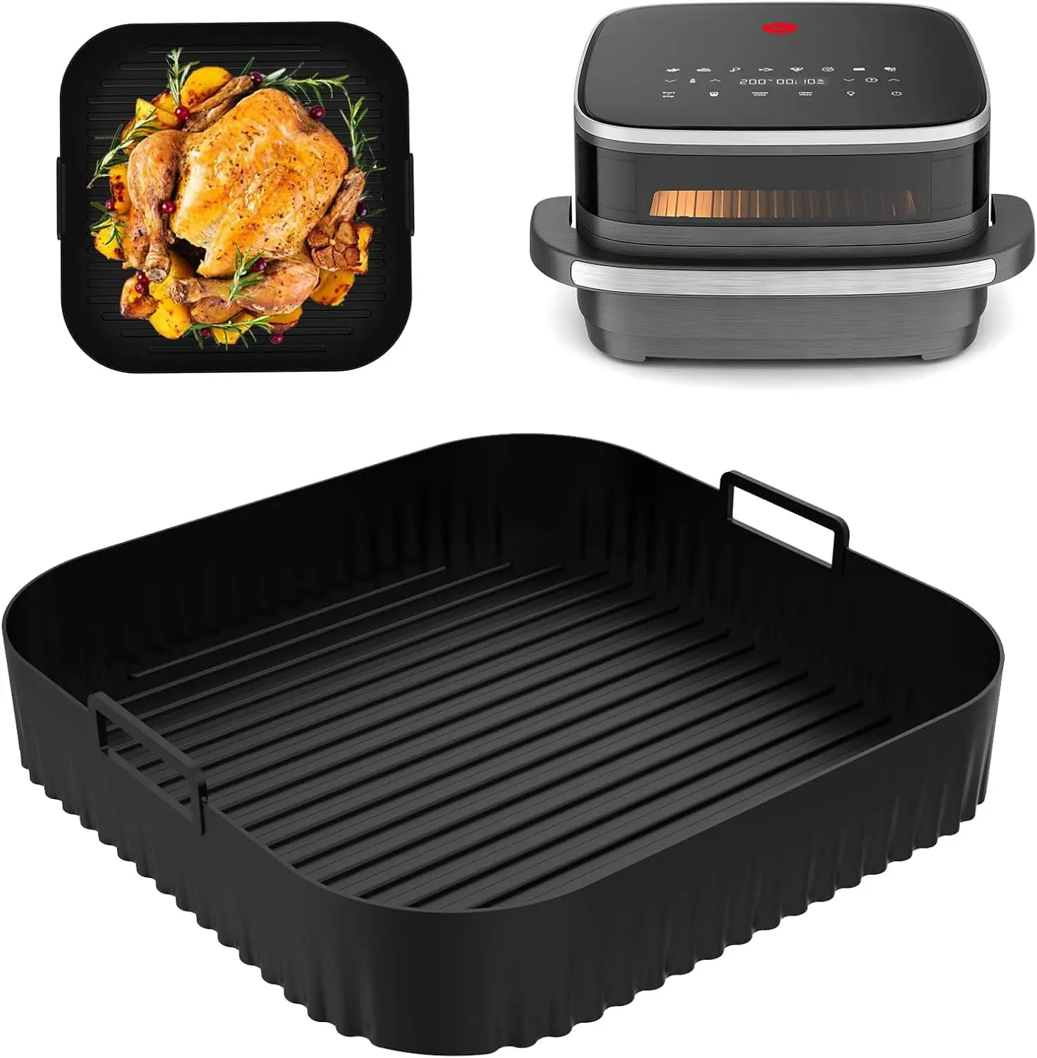 26 cm Luftfritteusen-Silikonform für Moulinex Easy Fry XL-Oberfläche, wiederverwendbar, AirFryer-Silikon-Tablett, Behälter, Zubehör, leicht zu reinigen – Detail 1