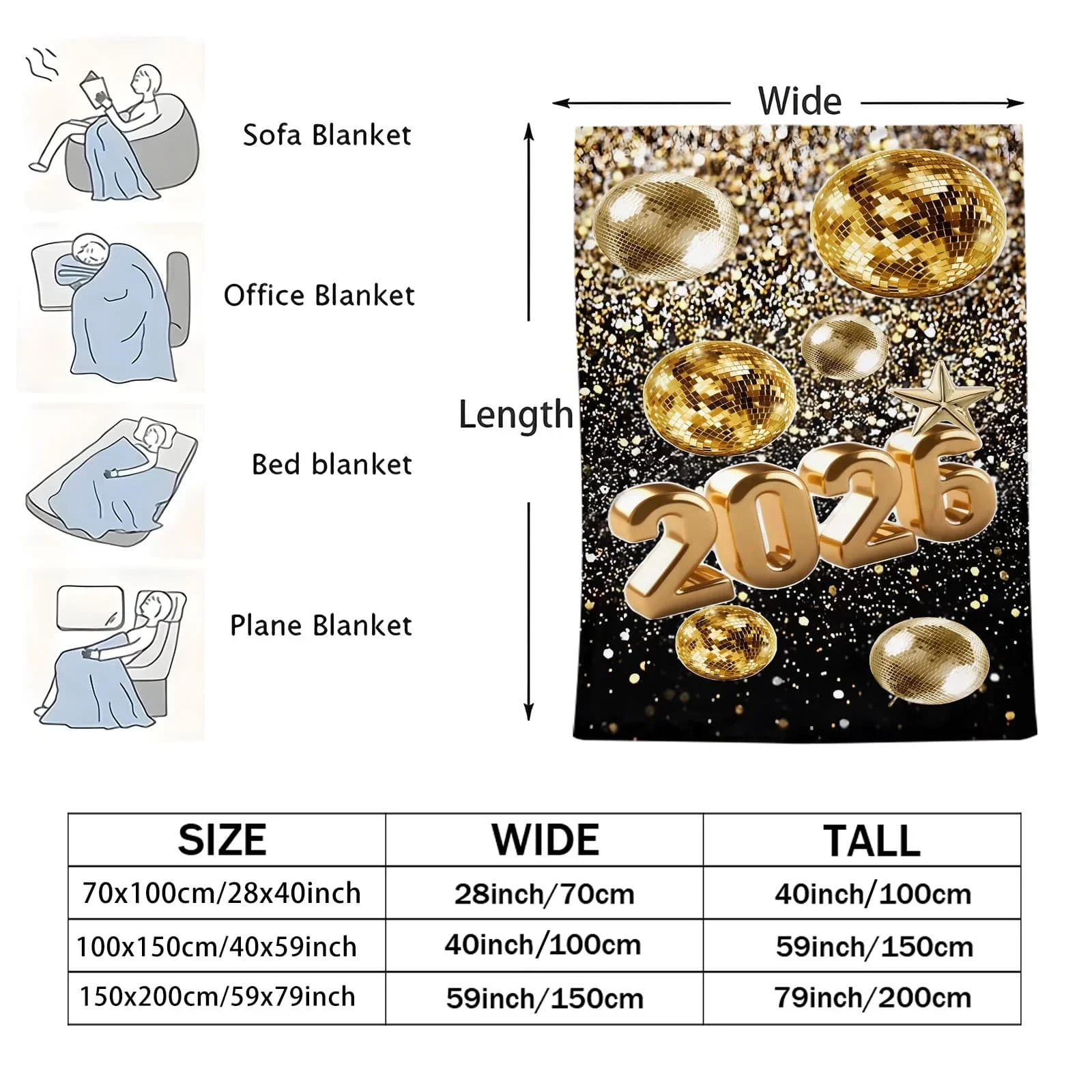 بطانية الفانيلا للعام الجديد لعام 2026 - رمي أريكة مريح لحفلات العطلات، لفافة دافئة للاسترخاء في الشتاء، ديكور منزلي احتفالي #3