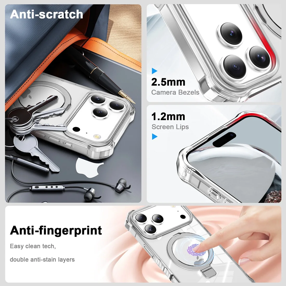 For iPhone 17 Pro Crystal Clear Phone Case,Compatible with MagSafe Slim Shockproof Stand Transparent Cover For iPhone 17 Pro Max