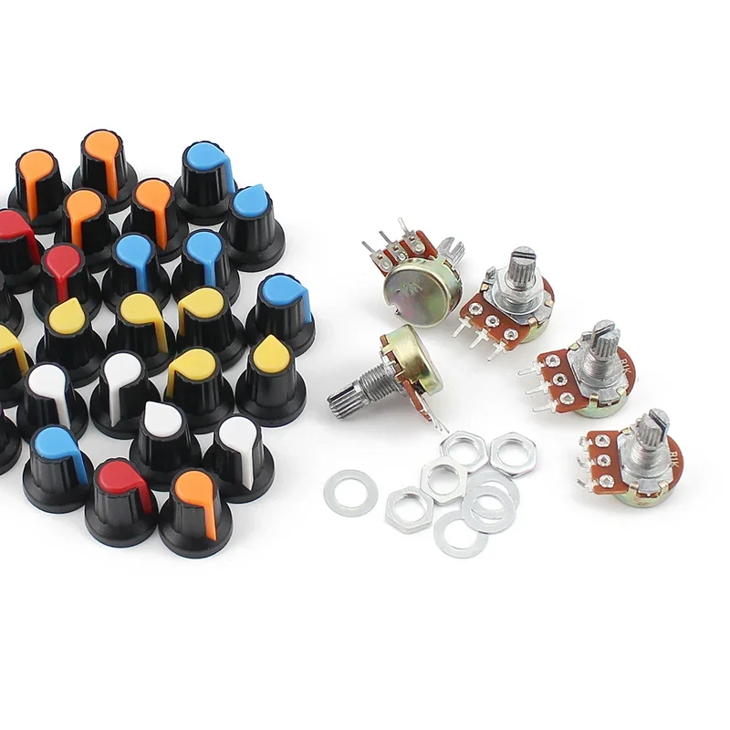 30pcs 6mm potentiometer knob encoder switch cap, 15X17mm 5 colors orange yellow blue white x6pcs for WH148 potentiometer