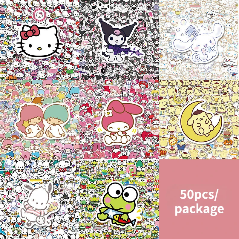 50pcs Sanrio Sticker Pack Hello Kitty Kuromi My Melody Pompom Purin Cinnamoroll Waterproof Phone Case Cute Anime Stickers