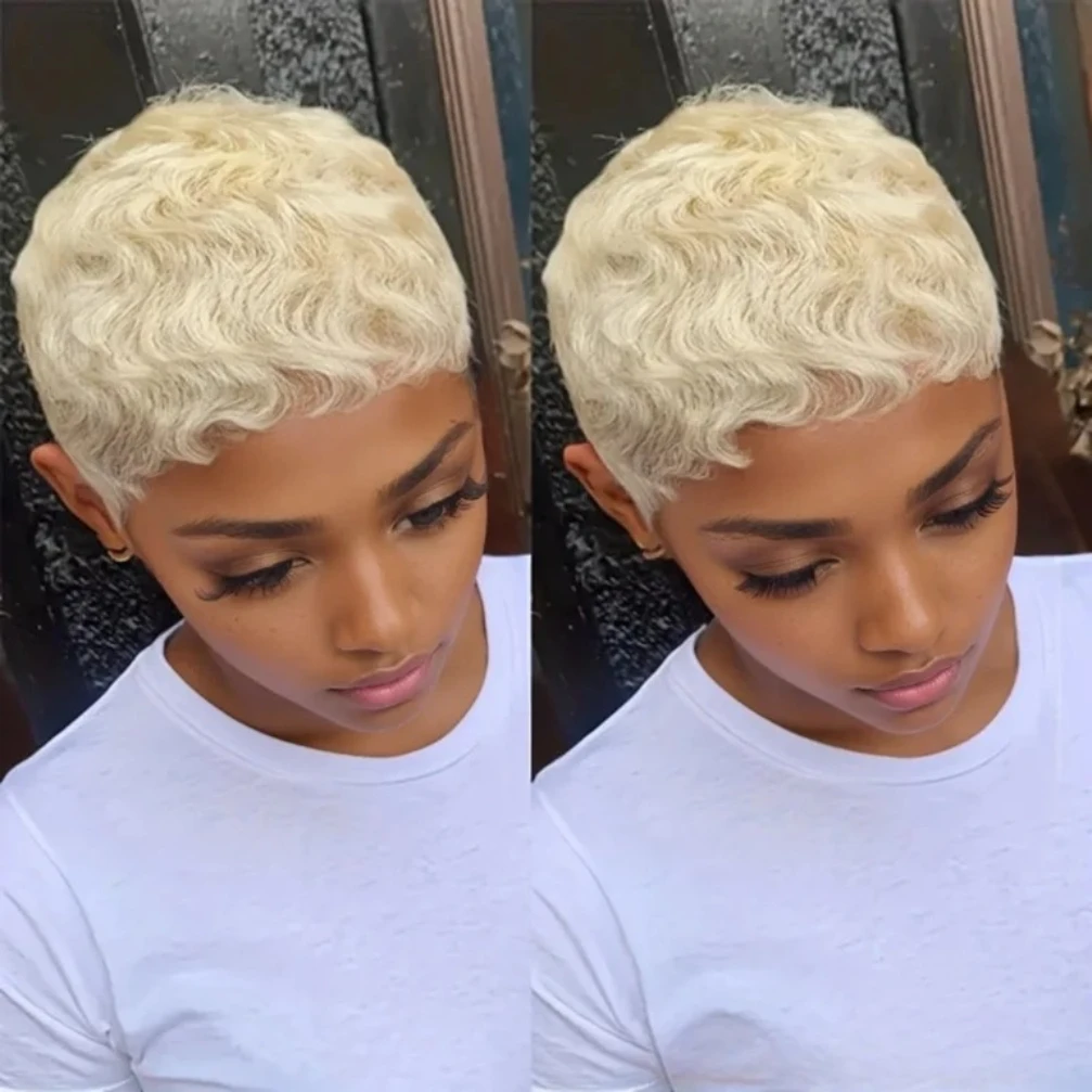 

Парик из натуральных волос, парик с стрижкой пикси, короткие вьющиеся волнистые парики из натуральных волос для женщин, полный машинный парик, плотность 150%, 4 дюйма